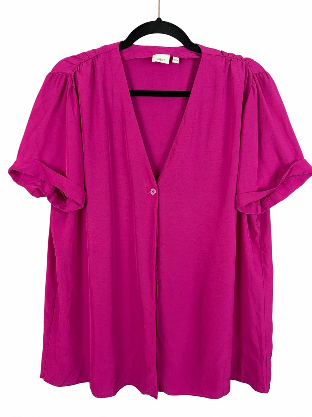 Wilfred by Aritzia Fuchsia Triacetate Draped V-Neck Blouse Size Large